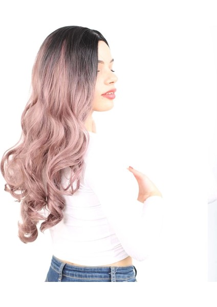 Yoğun Dalgalı Fiber Sentetik Uzun Perçemsiz Peruk - Siyah / Gül Kurusu Ombreli fiyatları