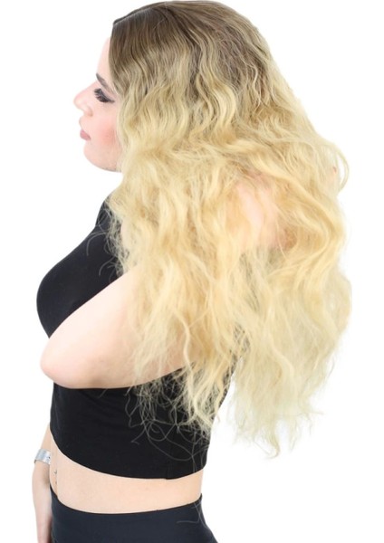 Kabarık Dalgalı Uzun Fiber Sentetik Peruk - Kumral / Sarı Ombreli modelleri