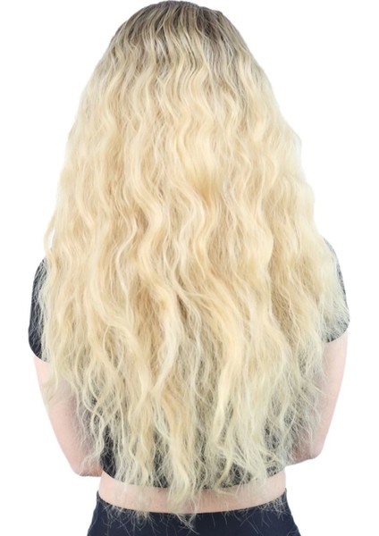 Kabarık Dalgalı Uzun Fiber Sentetik Peruk - Kumral / Sarı Ombreli fırsatları