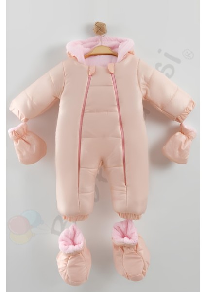 Yeni Patikli Içi Peluş Eldivenli Kapüşonlu Çocuk Kar Kışlık Kız Bebek Astronot Tulum Kozmonot Mont