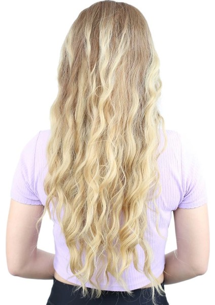 Su Dalgası Uzun Perçemsiz Fiber Sentetik Peruk - Kumral / Sarı Ombreli fırsatları