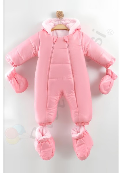 Yeni Patikli Içi Peluş Eldivenli Kapüşonlu Çocuk Kar Kışlık Kız Bebek Astronot Tulum Kozmonot Mont