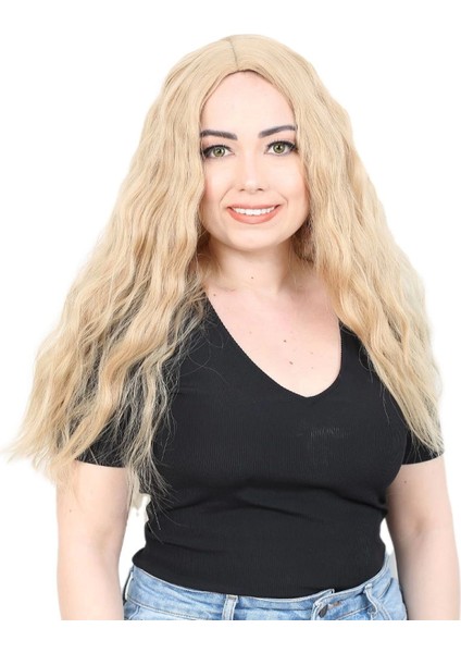 Kabarık Dalgalı Uzun Fiber Sentetik Peruk - Balköpüğü