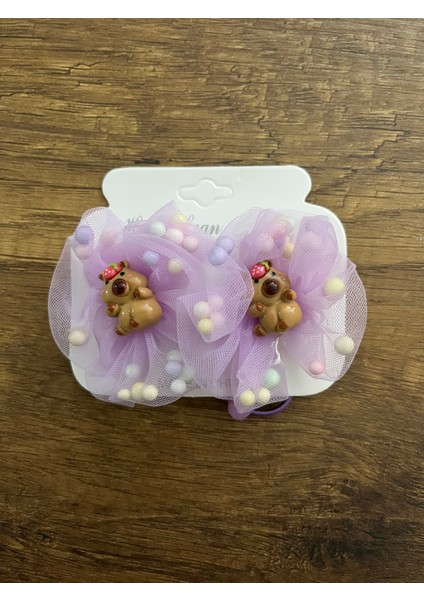 Kız Çocuk Capybara Boncuk Tüllü Simli Pullu 1 Çift Lastik Toka Kapibara