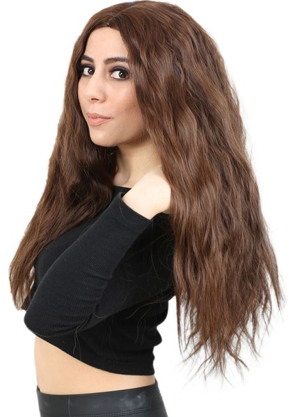 Kabarık Dalgalı Uzun Fiber Sentetik Peruk - Kahve Karamel modelleri