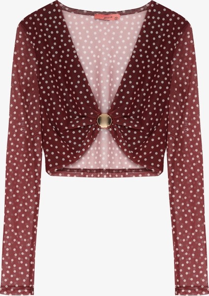 Puantiyeli Toka Aksesuarlı Transparan Bluz Mürdüm