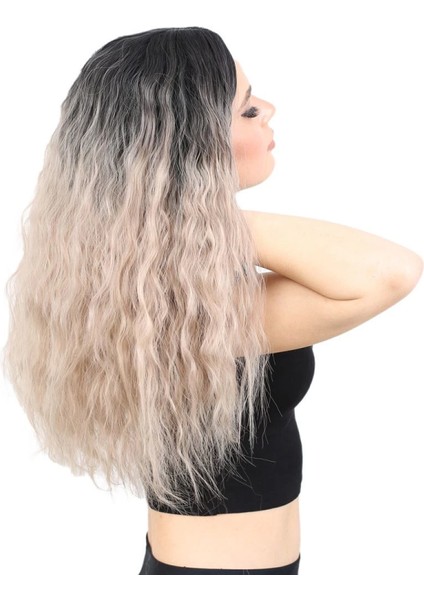 Kabarık Dalgalı Uzun Fiber Sentetik Peruk - Siyah / Küllü Bebek Sarı Ombreli fiyatları