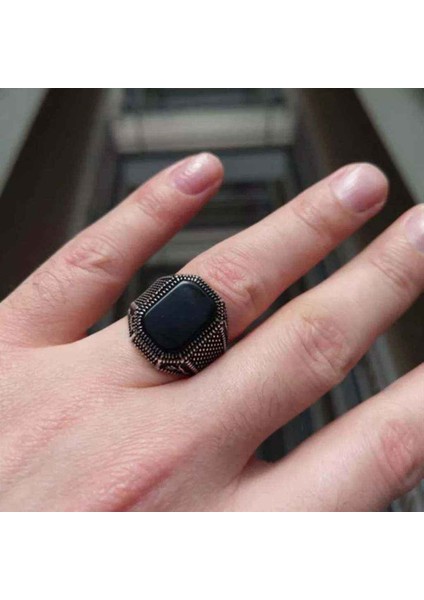 Modasteps 925 Ayar Gümüş Doğal Akik Taş Yüzük No:8