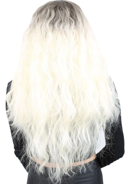 Kabarık Dalgalı Uzun Fiber Sentetik Peruk - Küllü Açık Kahve / Platin Ombreli fırsatları