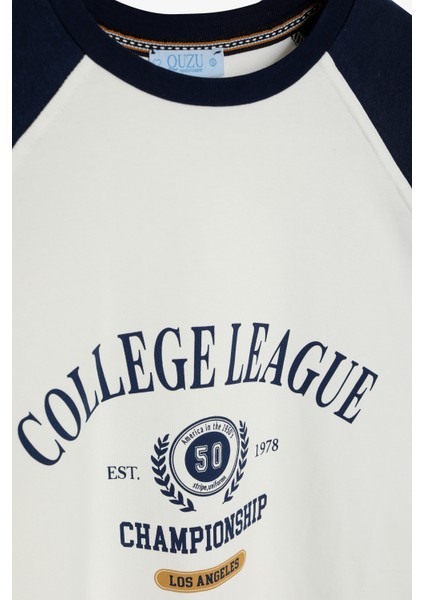 Reglan Kol Baskılı Bisiklet Yaka Ince Sweatshirt Ekru fiyatları