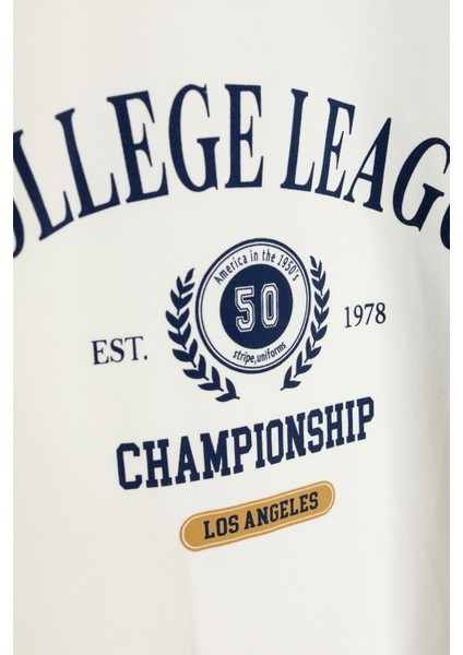 Reglan Kol Baskılı Bisiklet Yaka Ince Sweatshirt Ekru modelleri