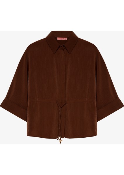 Beli Bağcıklı Manşet Kol Gömlek Kahverengi