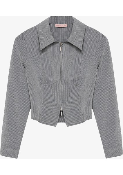 Klasik Yaka Önü Fermuarlı Dokulu Gömlek Gri