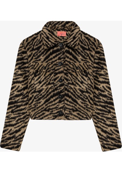 Kaplan Desenli Cep Detaylı Kısa Kaşe Ceket Siyah