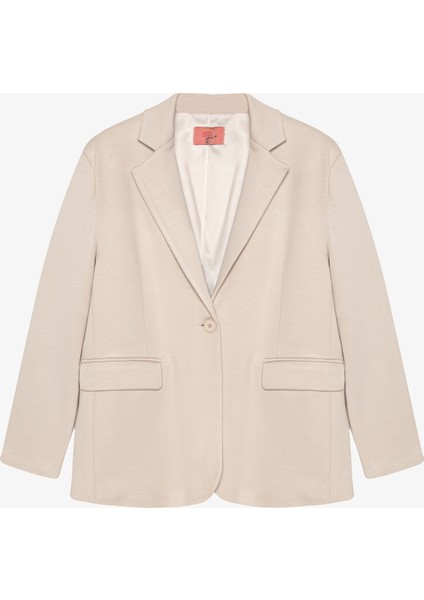 Tek Düğmeli Yumuşak Dokulu Oversize Blazer Ceket Bej