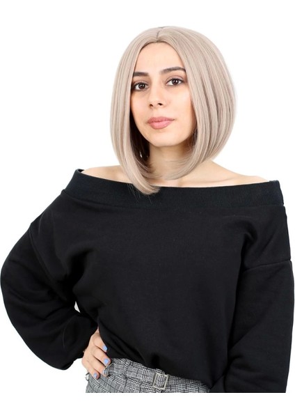 Kahkülsüz Düz Kısa Fiber Sentetik Peruk - Küllü Bebek Sarı