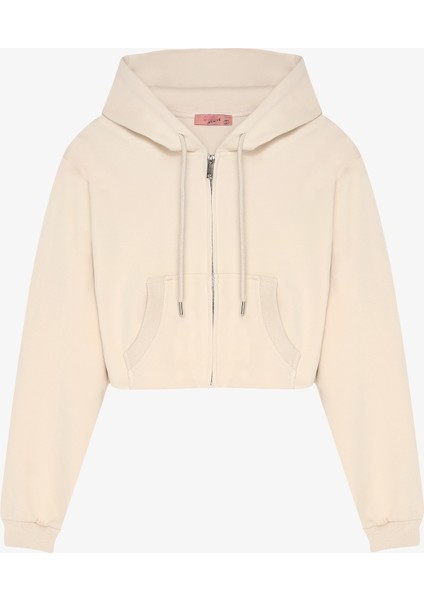 Kapüşonlu Fermuarlı Basic Sweatshirt Bej fiyatları