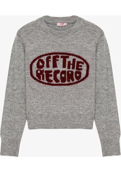 Off The Record Yazılı Bisiklet Yaka Triko Kazak Gri
