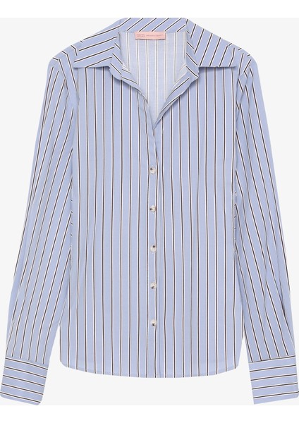 Çizgili Vücuda Oturan Klasik Gömlek Mavi