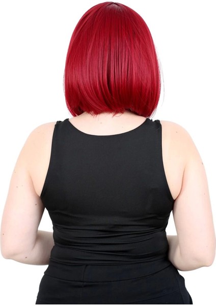 Kahkülsüz Düz Kısa Fiber Sentetik Peruk - Kızıl fiyatları
