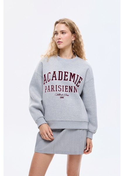 Yazı Baskılı Nakış Işlemeli Oversize Sweatshirt Grimelanj