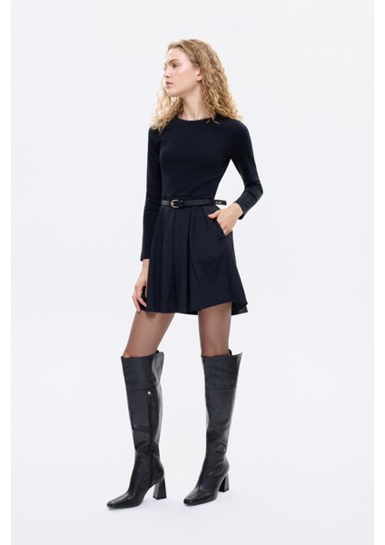 Beli Kemerli Garnili Basic Mini Elbise Siyah fırsatları