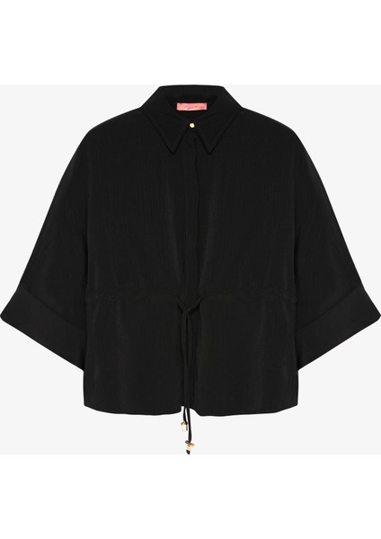 Beli Bağcıklı Manşet Kol Gömlek Siyah