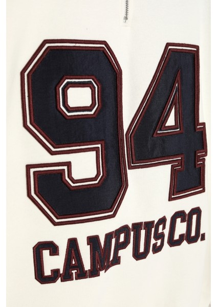 Dik Yaka Fermuarlı Renk Bloklu Oversize Sweatshirt Ekru fiyatları