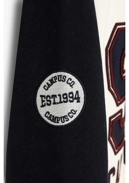 Dik Yaka Fermuarlı Renk Bloklu Oversize Sweatshirt Ekru modelleri