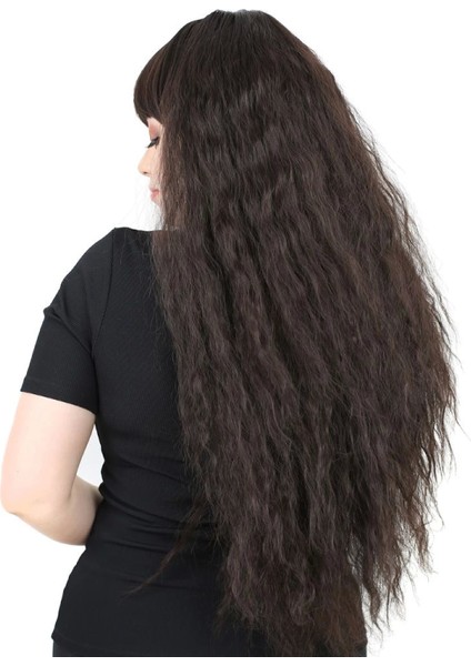 Uzun Perçemli Kabarık Dalgalı Fiber Sentetik Peruk - Kahverengi modelleri