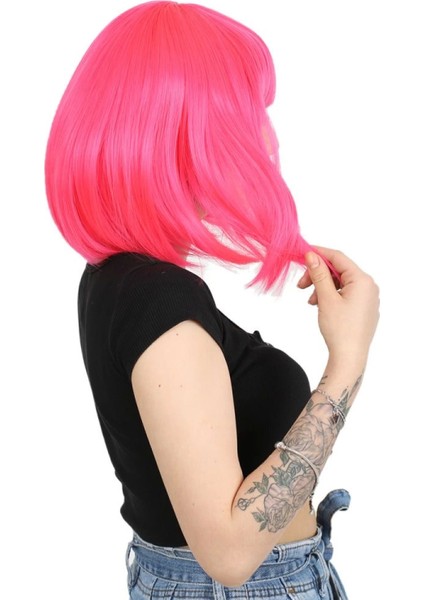 Küt Kahküllü Fiber Sentetik Peruk - Neon Pembe fiyatları