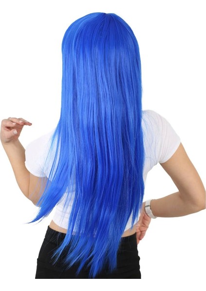 Uzun Kahküllü Fiber Sentetik Peruk - Koyu Mavi modelleri