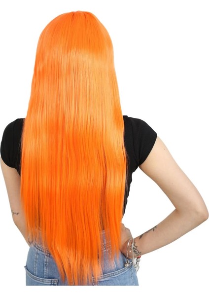 Uzun Kahküllü Fiber Sentetik Peruk - Turuncu fırsatları