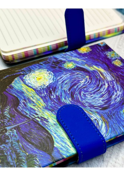 Van Gogh Yıldızlı Gece Desenli Çizgili Sert Kapak Mıknatıslı Defter fiyatları