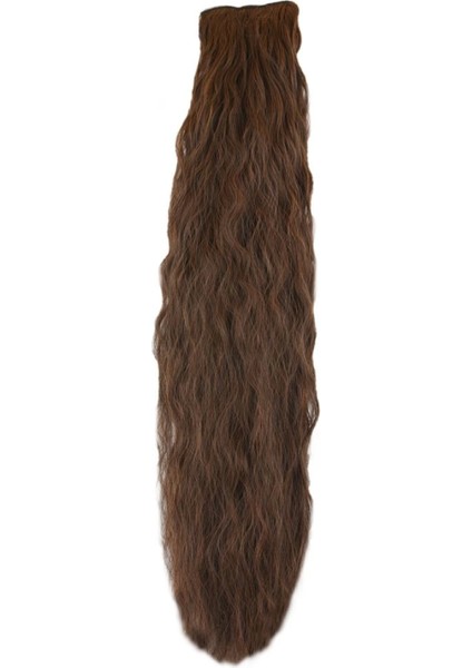 Fiber Sentetik Kabarık Dalgalı 8 Parça Çıt Çıt - Kahve Karamel