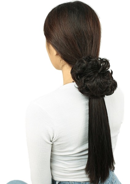 Yoğun Saçlı Lastikli Topuz Toka - Kahverengi