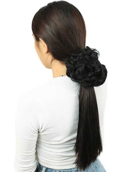 Yoğun Saçlı Lastikli Topuz Toka - Siyah