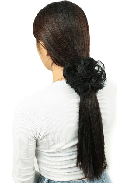 Saçlı Lastikli Topuz Toka - Siyah