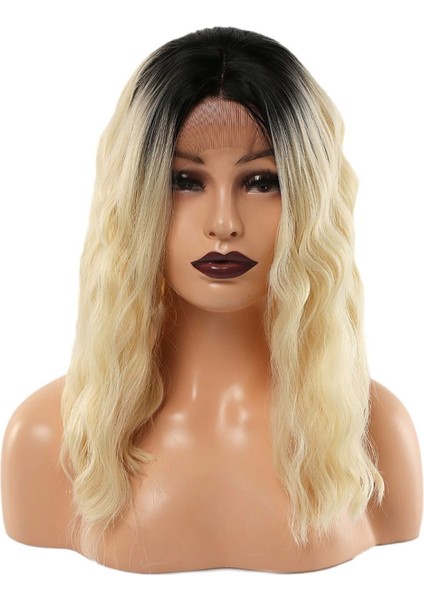 Fiber Sentetik Dalgalı Kısa Tül Peruk - Kahve Platin Ombreli