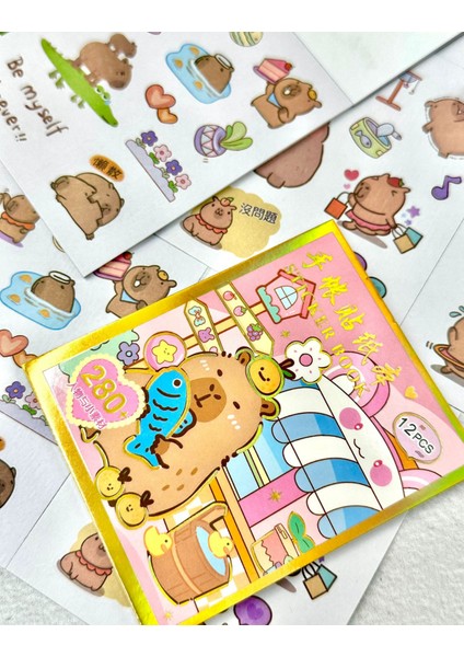 Sevimli Sanrio Karakterli Capybara 12 Yaprak Mini Defter Sticker Pembe Renk fiyatları