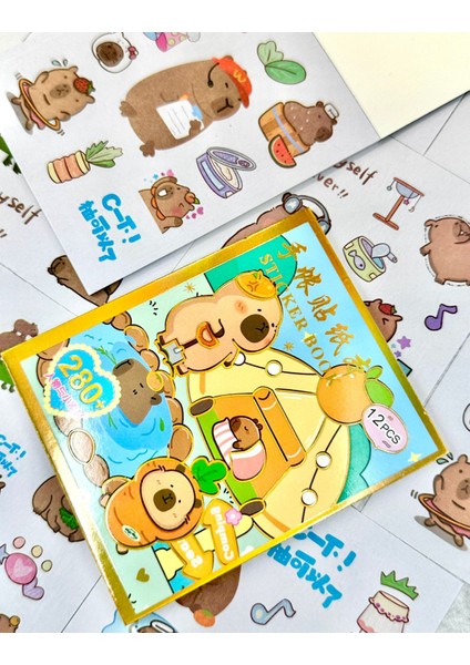 Sevimli Sanrio Karakterli Capybara 12 Yaprak Mini Defter Sticker Yeşil Renk fiyatları