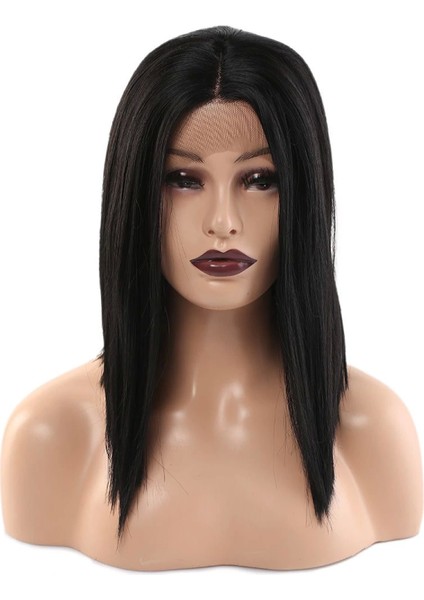 Fiber Sentetik Bob Kısa Tül Peruk - Siyah