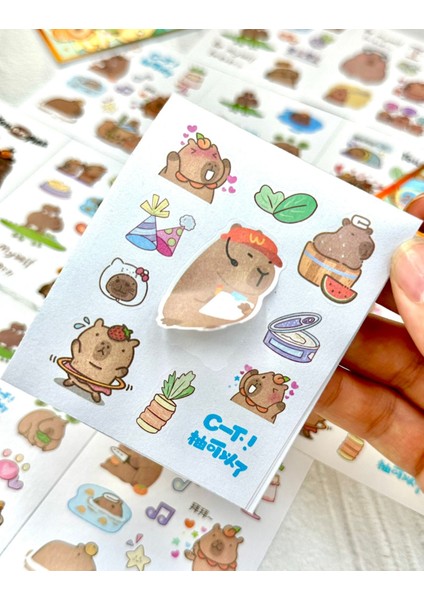 Sevimli Sanrio Karakterli Capybara 12 Yaprak Mini Defter Sticker Mor Renk modelleri