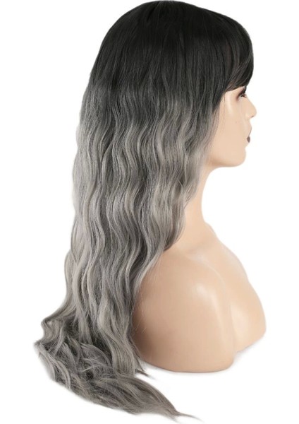 Perçemli Uzun Su Dalgası Fiber Sentetik Peruk - Siyah - Gri Ombreli fiyatları