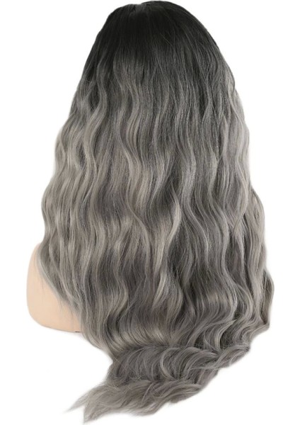 Perçemli Uzun Su Dalgası Fiber Sentetik Peruk - Siyah - Gri Ombreli fırsatları
