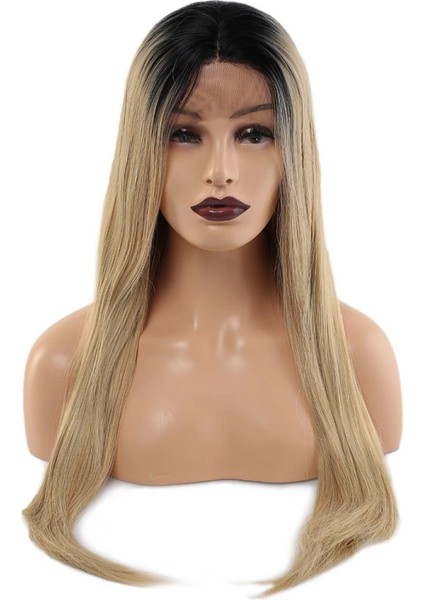 Fiber Sentetik Düz Uzun Tül Peruk - Siyah Balköpüğü Ombreli