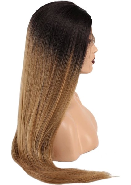 Fiber Sentetik Düz Uzun Tül Peruk - Siyah Karamel Orta Ombreli fiyatları