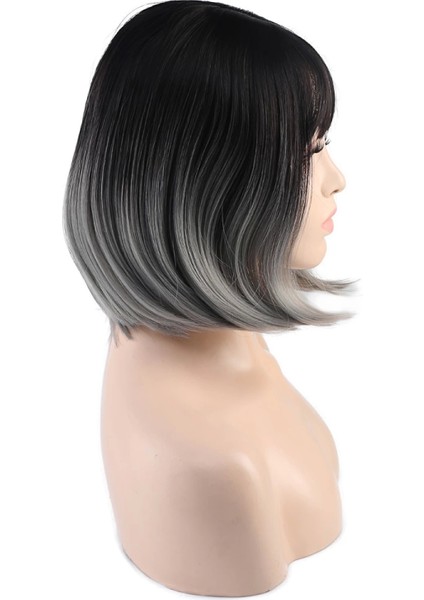Küt Perçemli Fiber Sentetik Peruk - Siyah - Gri Ombreli fiyatları