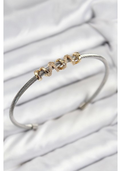 316L Çelik Zirkon Taşlı Model Gold ve Gümüş Renk Kadın Bileklik
