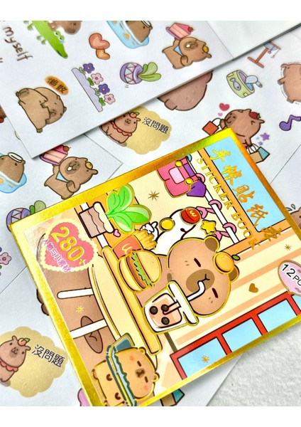 Sevimli Sanrio Karakterli Capybara 12 Yaprak Mini Defter Sticker Turuncu Renk fırsatları